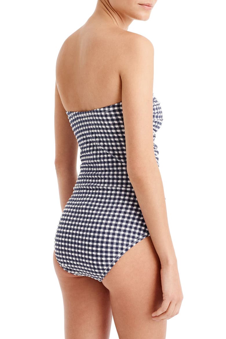 Gingham Strapless One-Piece Swimsuit, Alternate, color, NAVY IVORY