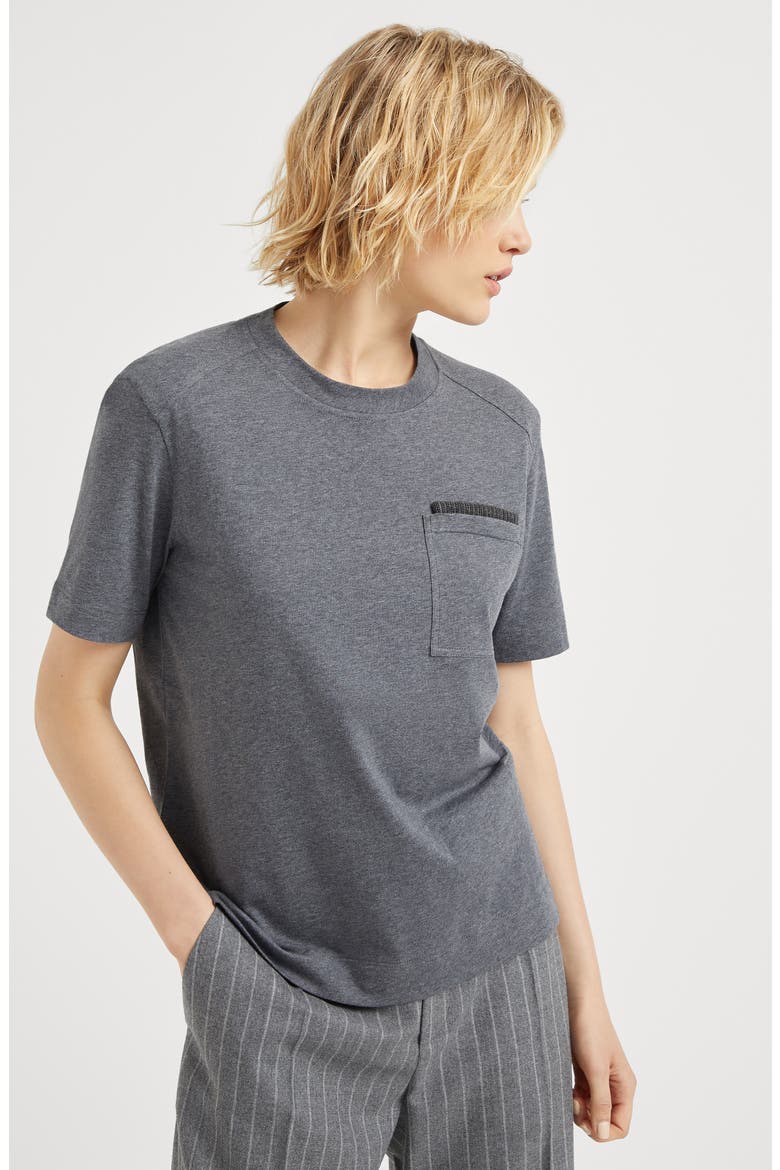 Cotton jersey T-shirt with shiny ribbed detail, Alternate, color, Lead