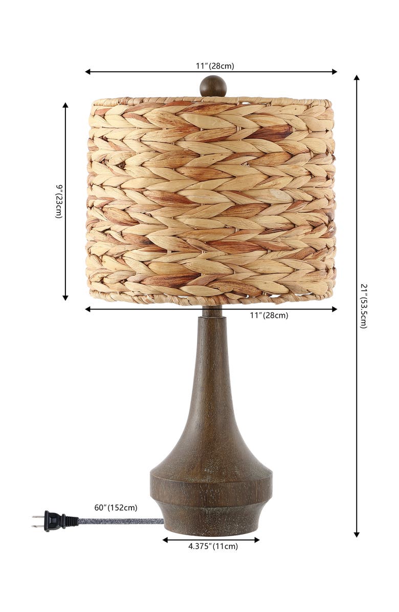 JONATHAN Y Theodore 21" Rustic Farmhouse Handwoven Water Hyacinth/Resin LED Table Lamp, Brown Wood Finish, Alternate, color, Brown Wood Finish