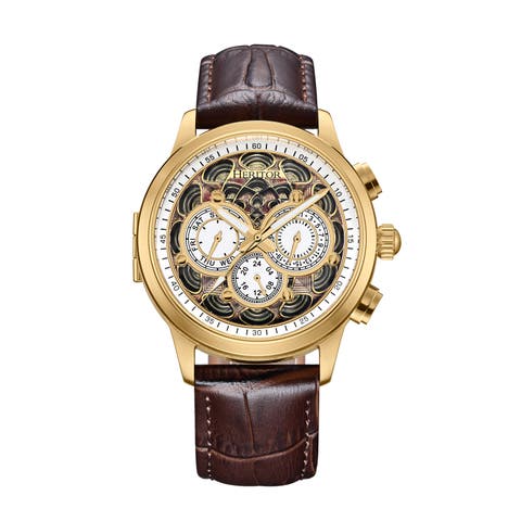 Apostle Leather-Band Watch w/ Day/Date