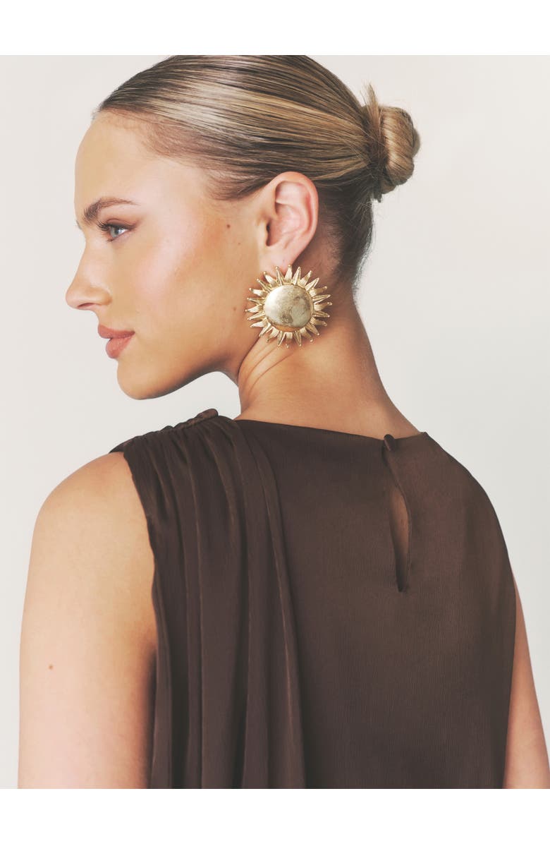 Six Stories Satin Drape Detail High Neck Top, Alternate, color, Chocolate