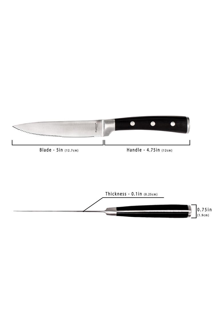 Stainless Steel Steak Knife - Set of 6, Alternate, color, BLACK