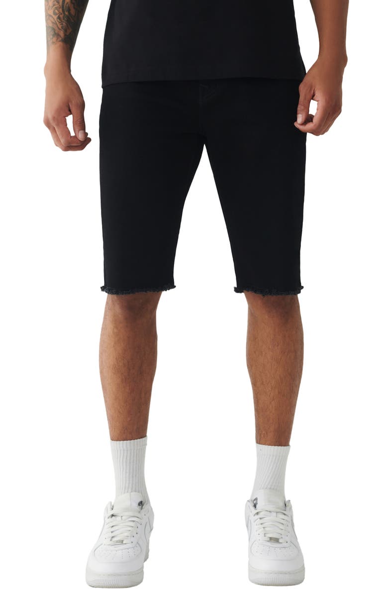 True Religion Brand Jeans Ricky Flap Stretch Fray Hem Denim Shorts, Main, color, 