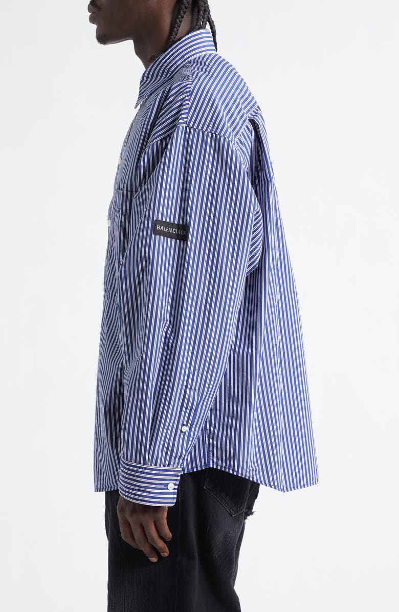 Balenciaga Oversize Stripe Cotton Blend Button-Up Shirt, Alternate, color, 8502 Navy/ White
