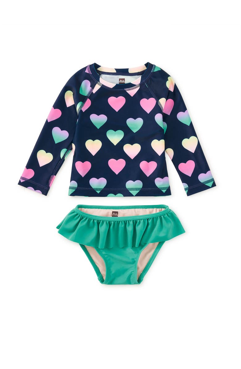 Tea Collection Rash Guard Baby Swim Set, Main, color, Ombre Hearts