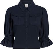 Cinq à Sept Lyric Mixed Media Stretch Cotton Button-Up Shirt