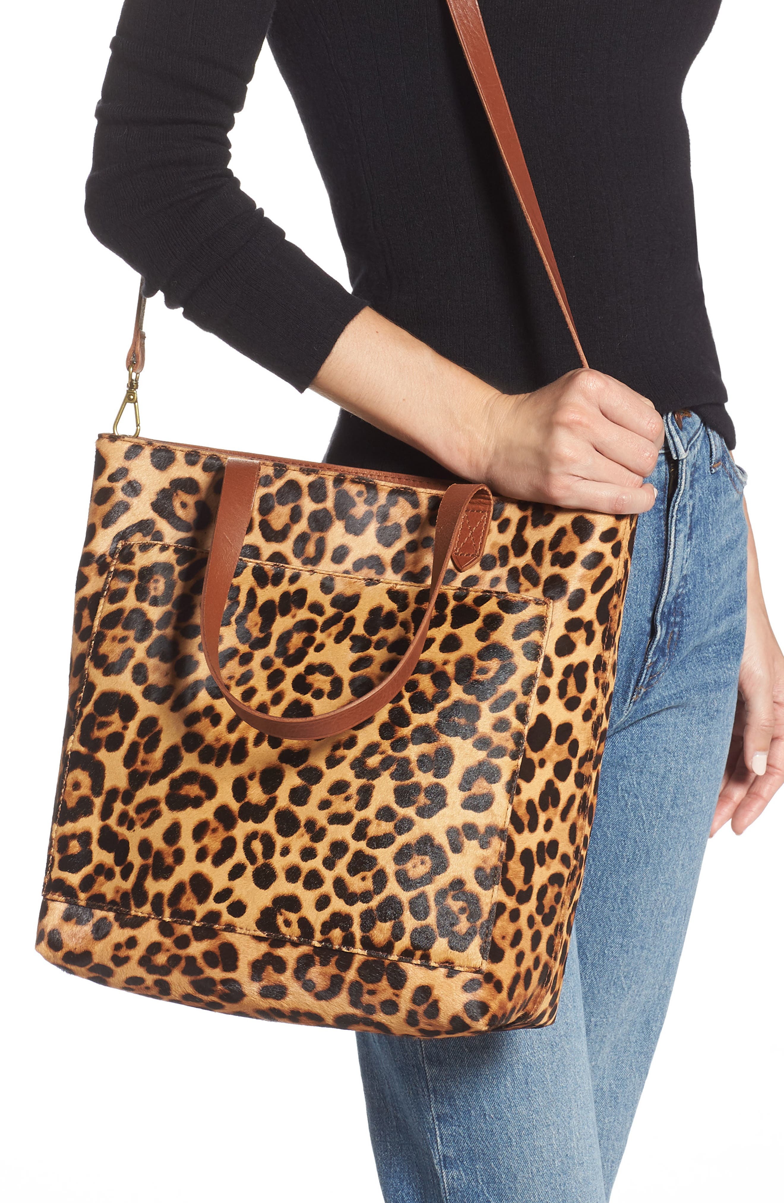 Madewell Leopard Genuine Calf Hair Medium Transport Tote, Alternate, color, 