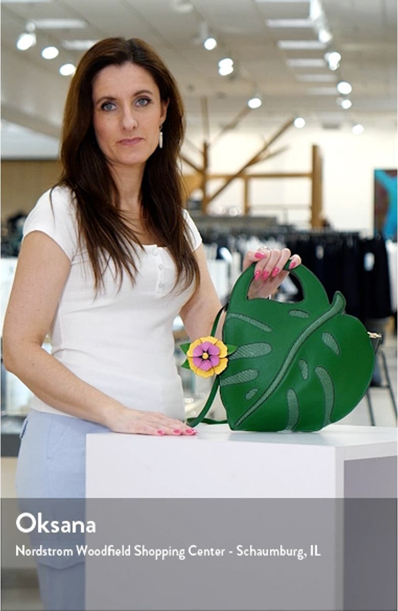 playa 3D leaf leather & straw top handle bag, sales video thumbnail