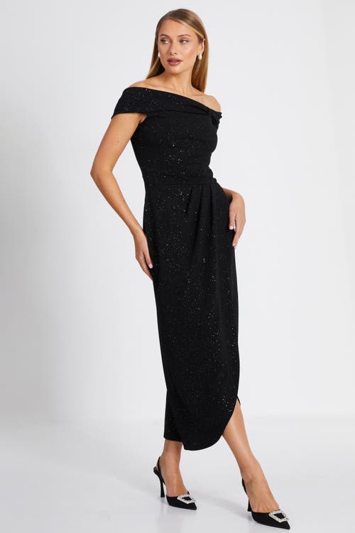 QUIZ QUIZ GLITTER LIVERPOOL BARDOT WRAP MIDI DRESS