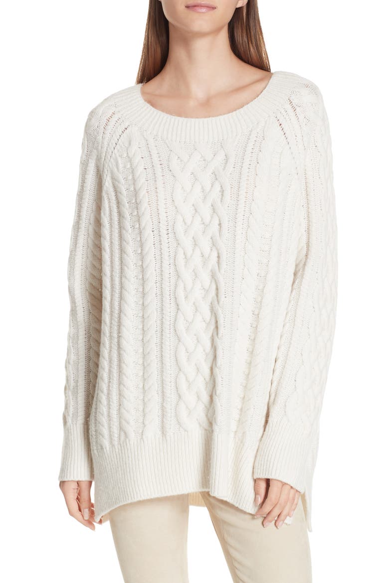 Cable Stitch Tunic Sweater, Main, color, OFF WHITE