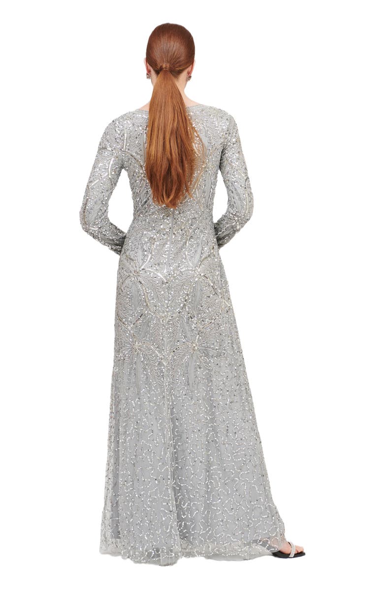 MARYISA Occasion Modest Embellished Sequin Beaded Floral Overlap Evening Gown, Alternate, color,