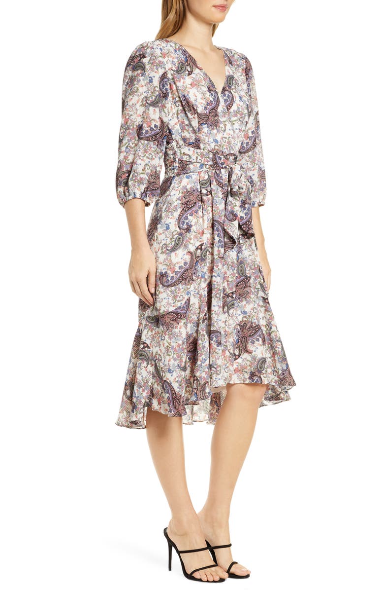 Maison Tara Floral Paisley Faux Wrap Dress, Alternate, color, 