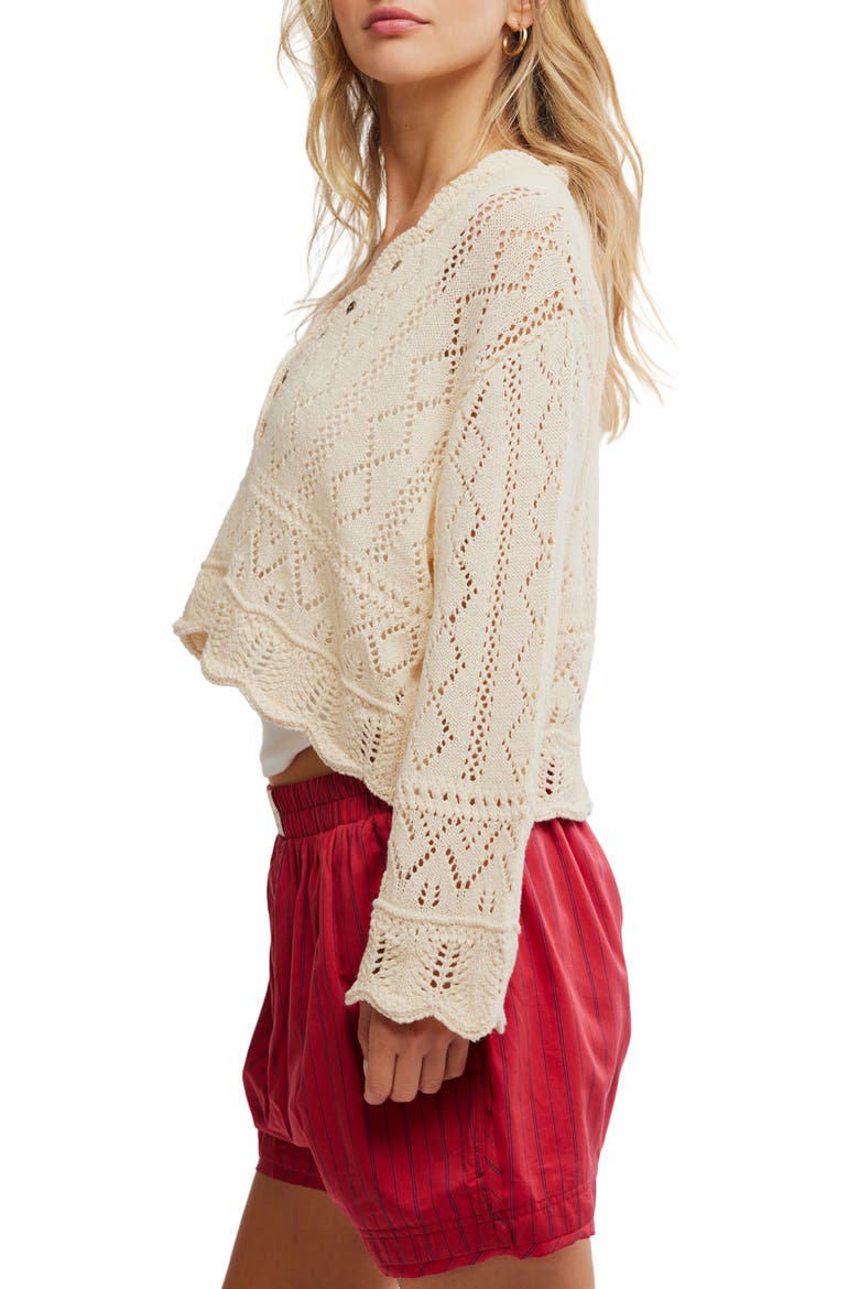 Cotton Blend Crop Pointelle Sweater, Alternate, color, SHORTBREAD