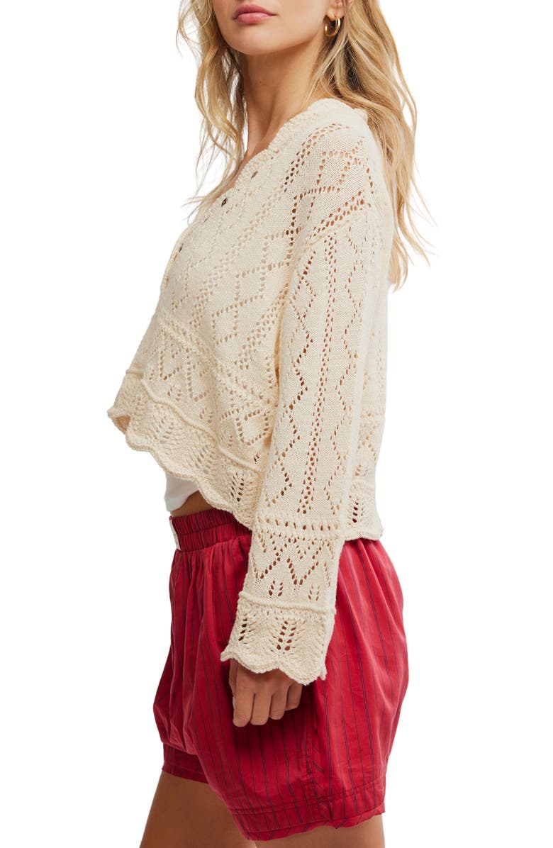 Free People Cotton Blend Crop Pointelle Sweater, Alternate, color,