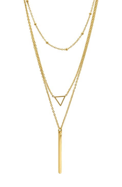 14K Gold Plated Water Resistant Layered Bar Pendant Necklace