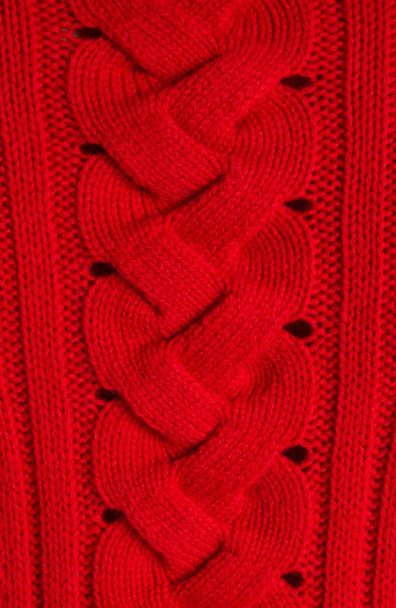 McQueen Long Sleeve Cable Knit Wool & Cashmere Mini Sweater Dress, Alternate, color, Poppy Red