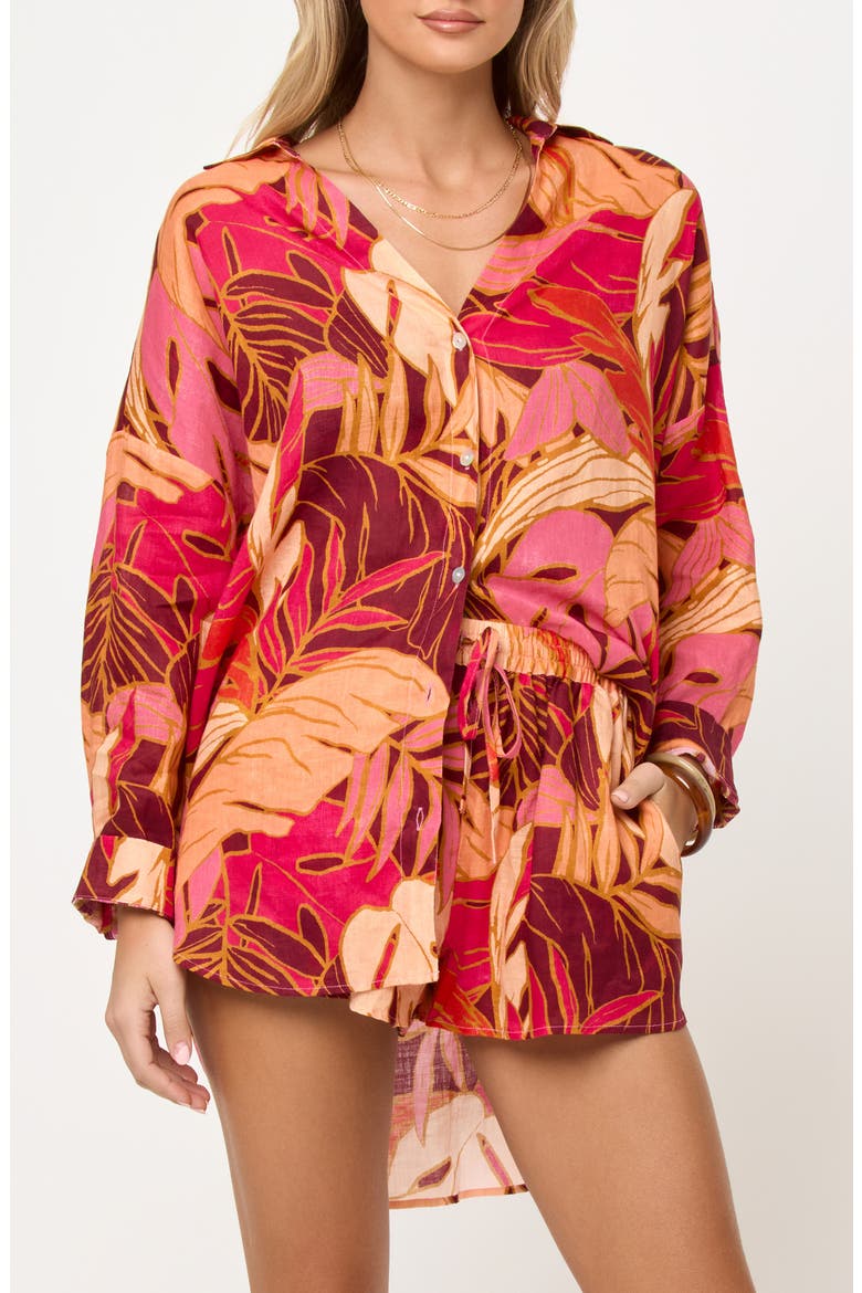 Rio Linen Cover-Up Tunic, Main, color, LEAF IT TO ME