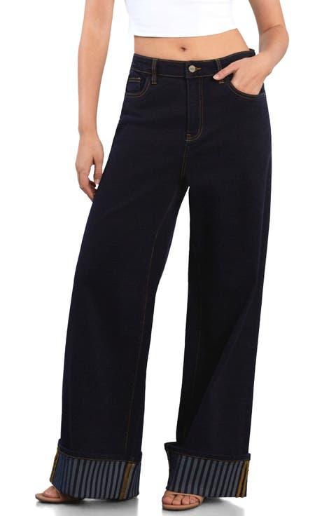 Contrast Cuff Wide Leg Jeans
