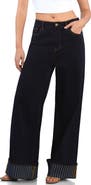 HINT OF BLU Contrast Cuff Wide Leg Jeans