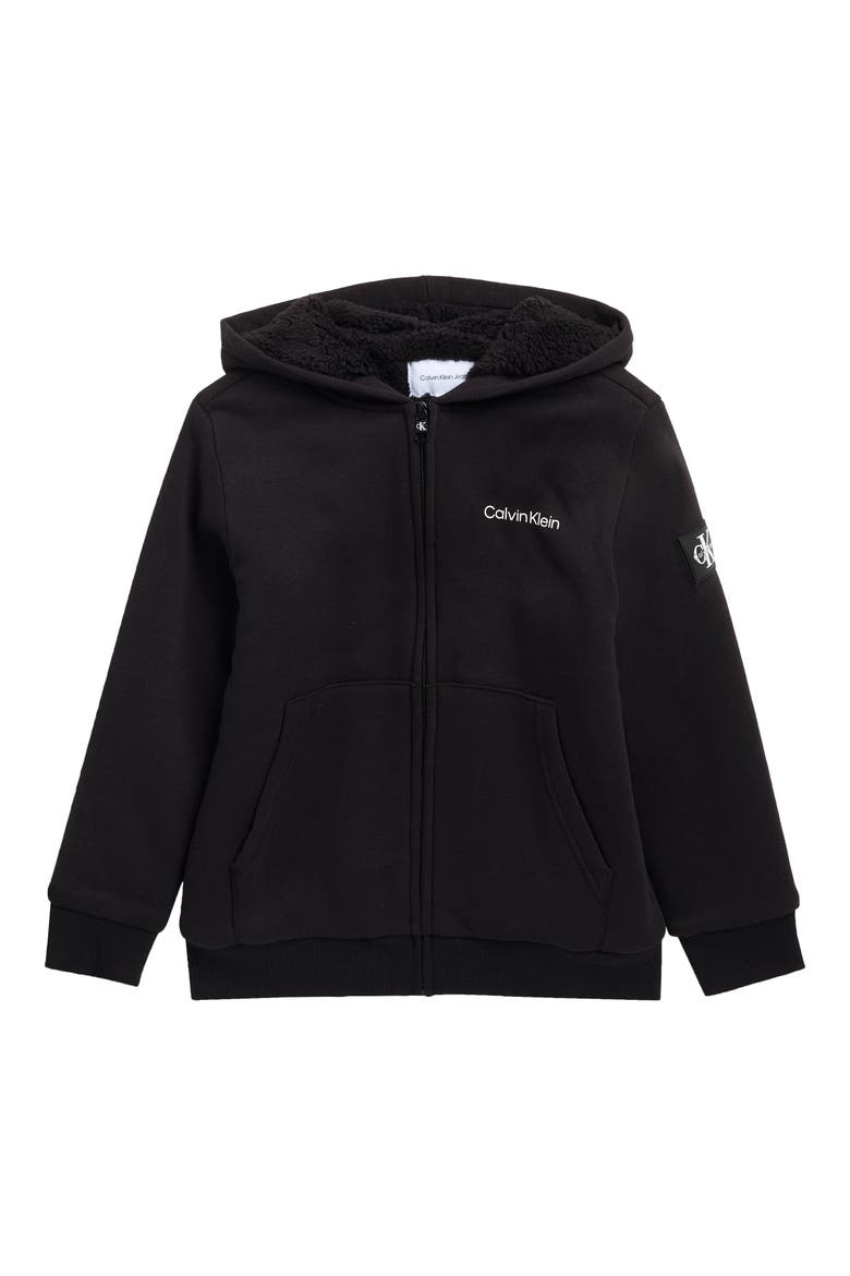 Kids' Icon Faux Shearling Zip Hoodie, Main, color, BLACK