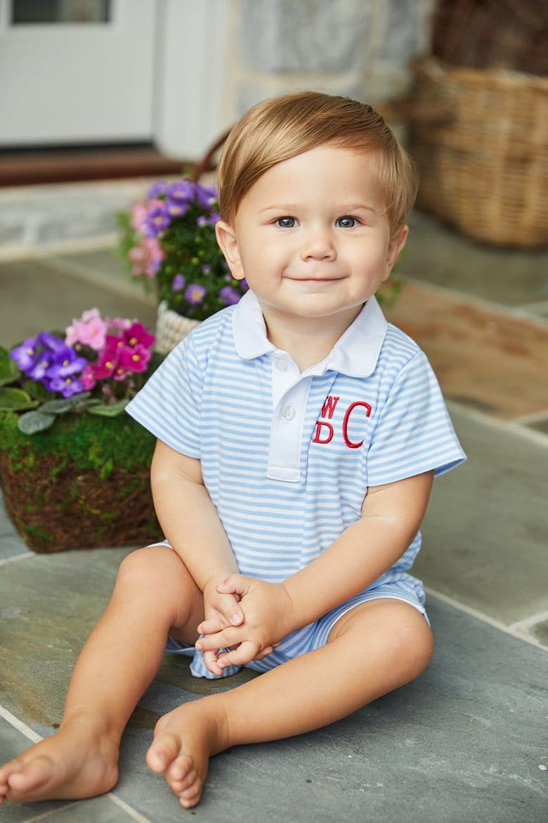 Kids' Peter Pan Polo Romper, Alternate, color, Light Blue Stripe