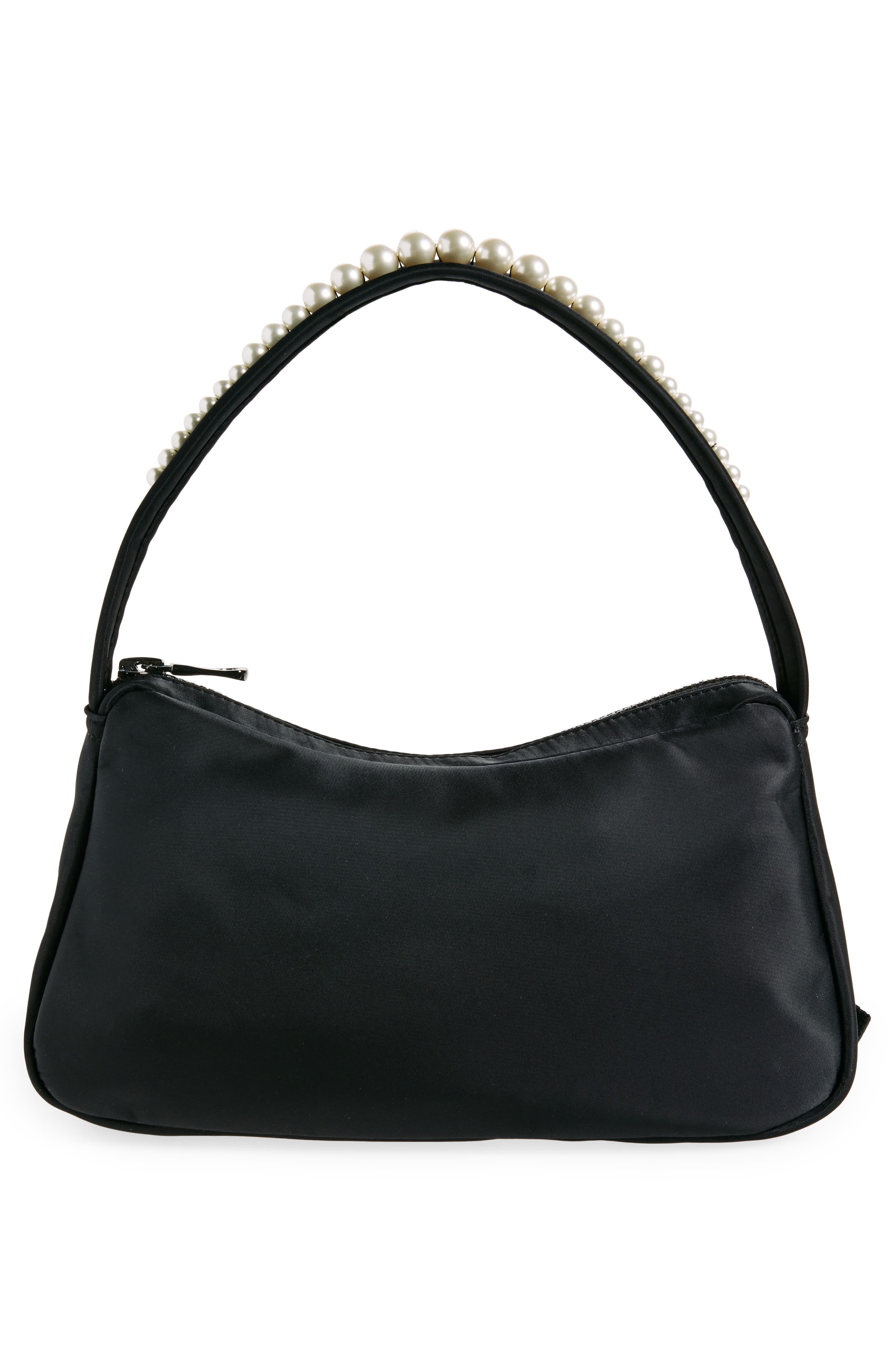 Classic Bow Satin Shoulder Bag, Alternate, color, BLACK/ PEARL