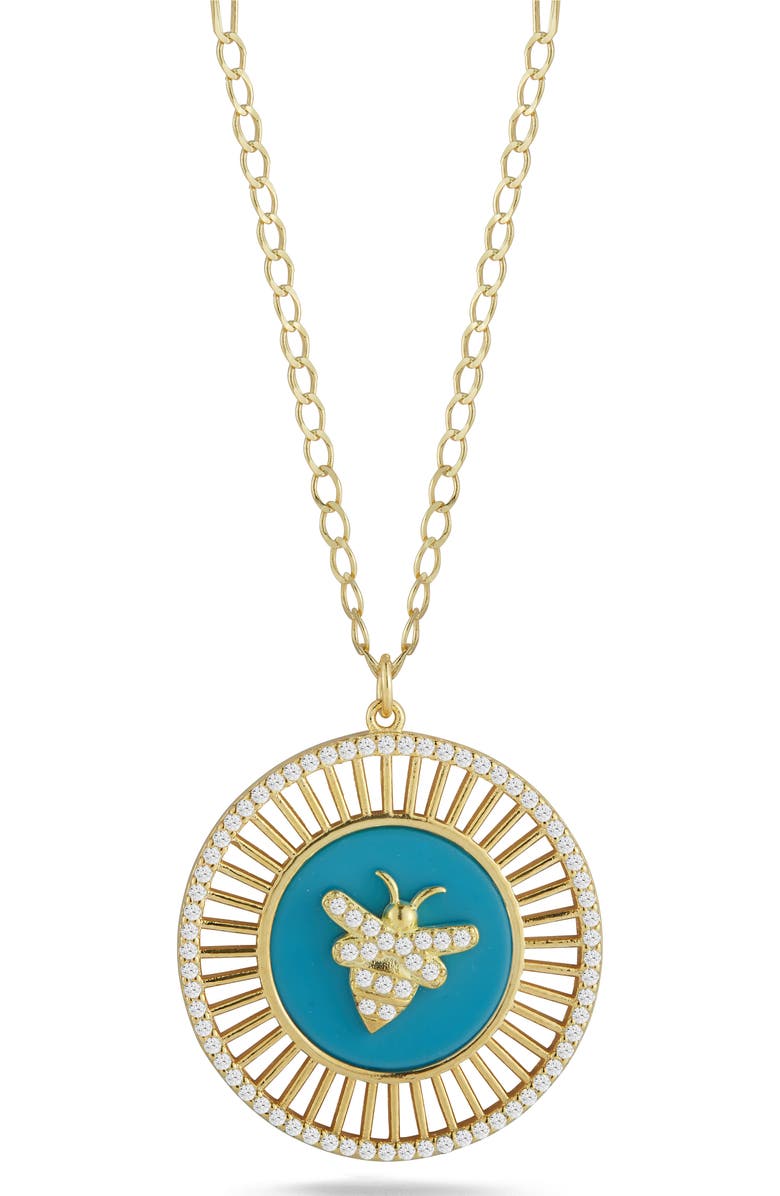 SPHERA MILANO Bee Medallion Necklace, Main, color, Yellow Gold