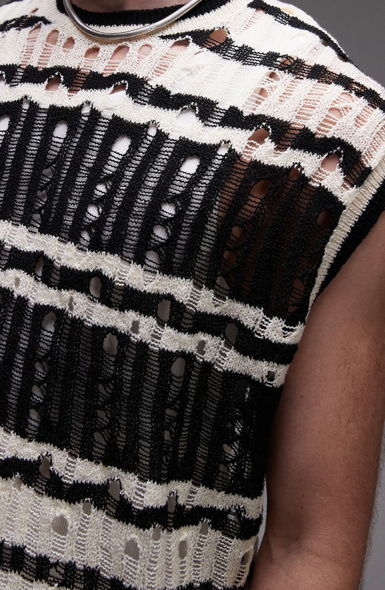 Topman Distressed Stripe Crewneck Sweater Vest, Alternate, color, 
