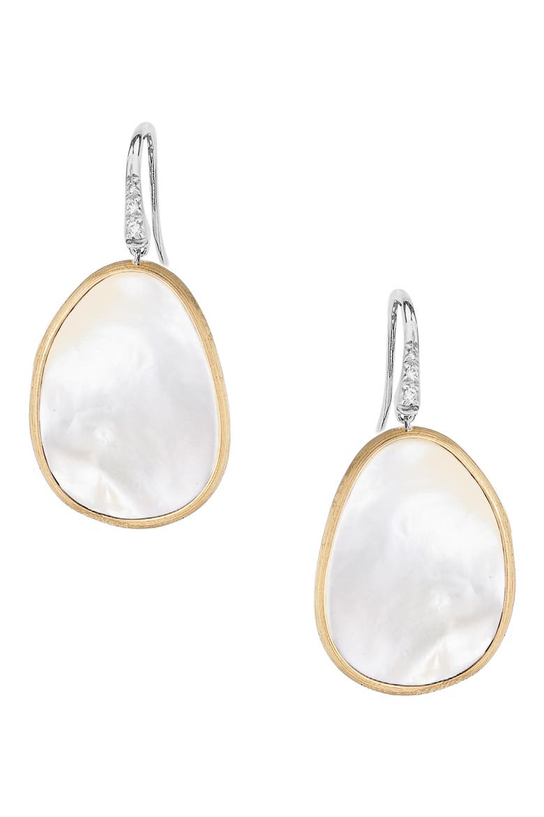 Lunaria 18K Yellow Gold White Mother-of-Pearl Diamond Pavé Earrings, Main, color, WHITE MOTHER OF PEARL