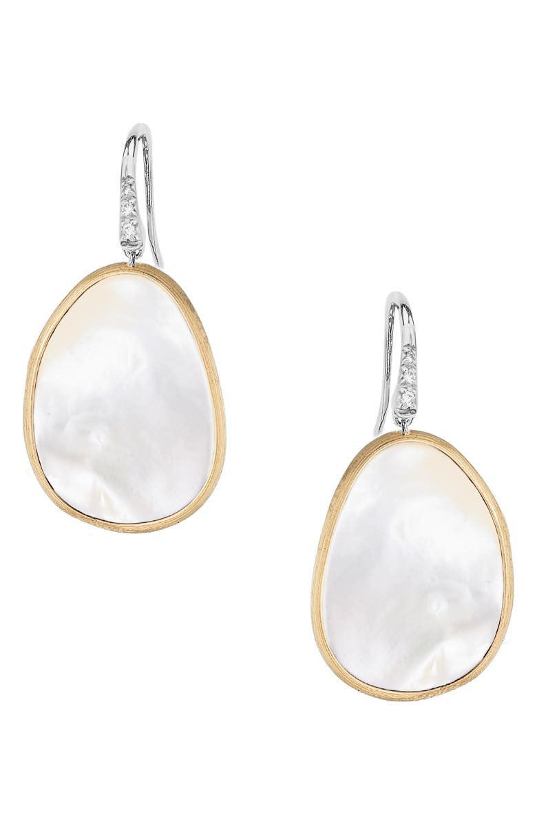 Marco Bicego Lunaria 18K Yellow Gold White Mother-of-Pearl Diamond Pavé Earrings, Main, color, White Mother Of Pearl