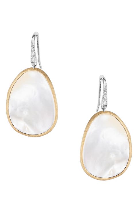 Lunaria 18K Yellow Gold White Mother-of-Pearl Diamond Pavé Earrings