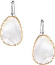 Marco Bicego Lunaria 18K Yellow Gold White Mother-of-Pearl Diamond Pavé Earrings