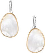 Marco Bicego Lunaria 18K Yellow Gold White Mother-of-Pearl Diamond Pavé Earrings