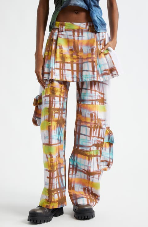 Lawn Plaid Skirt Overlay Cargo Pants