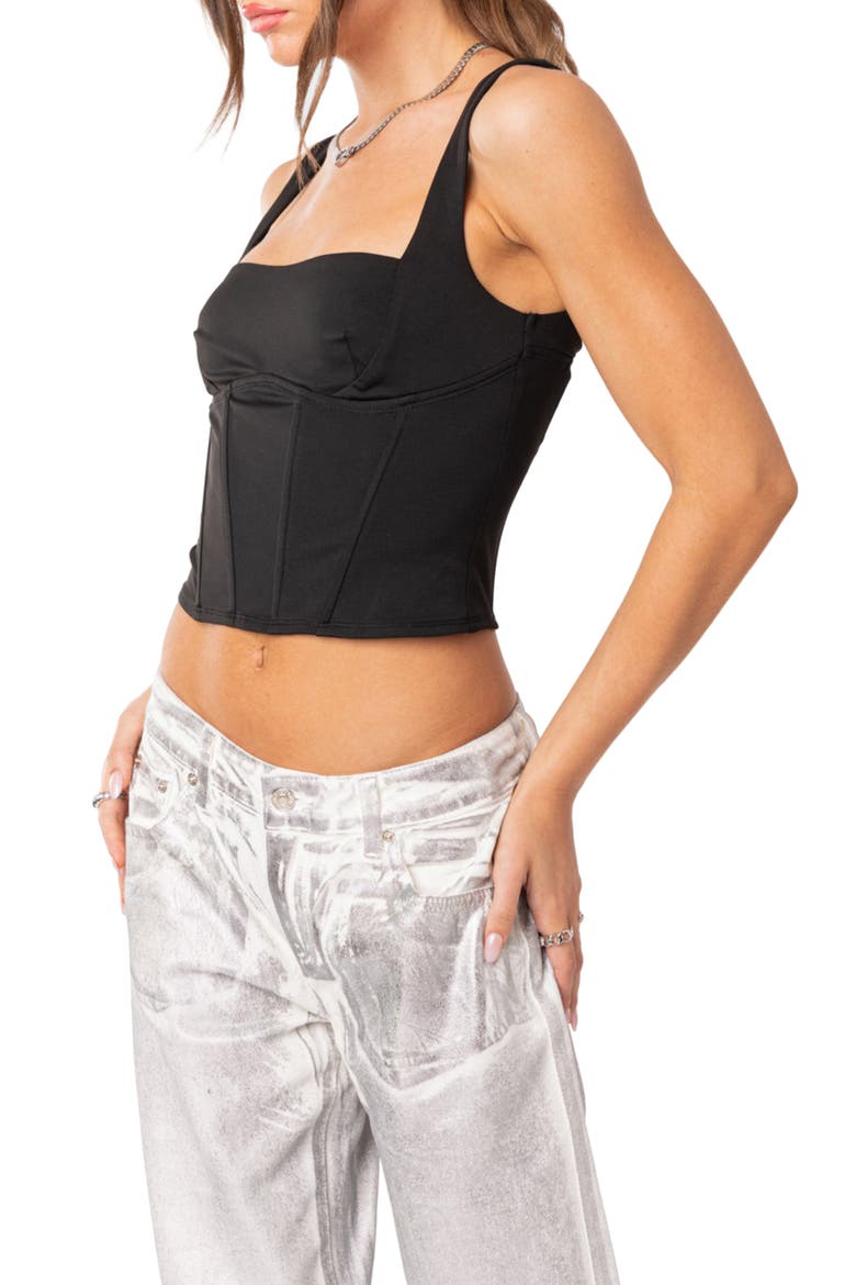 Corset Crop Top, Alternate, color, BLACK