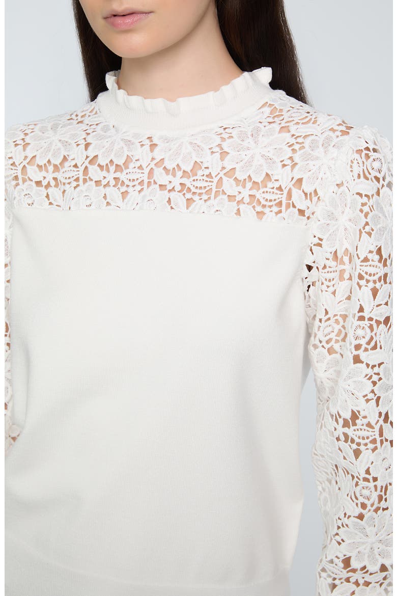 The Felicity Floral Lace Detail Sweater, Alternate, color, SKY WHITE