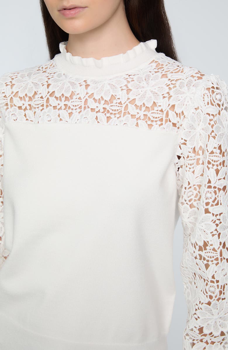 Elie Tahari The Felicity Floral Lace Detail Sweater, Alternate, color, Sky White