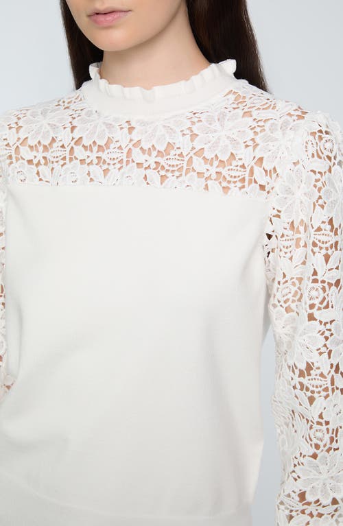Shop Elie Tahari The Felicity Floral Lace Detail Sweater In Sky White