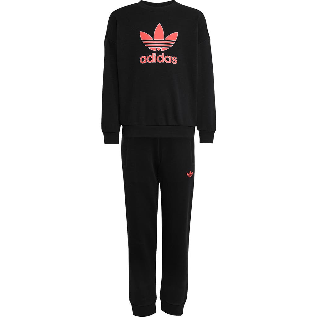 Adidas Originals Adidas Kids' Trefoil Crewneck Sweatshirt & Joggers Set In Black
