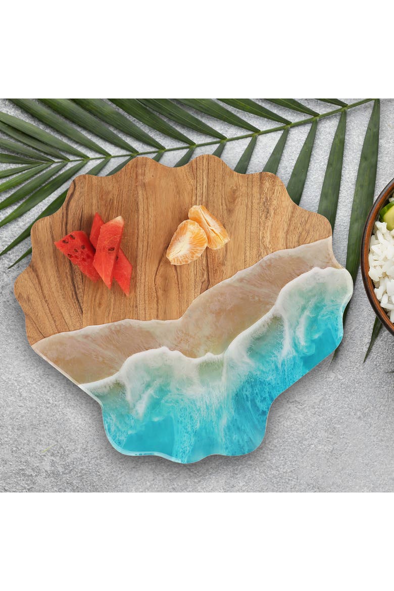Scallop Wave Coastal Wood Novelty Animal Shaped Serving Platter 13", Alternate, color, Blue