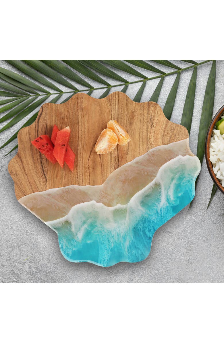 Gallerie II Scallop Wave Coastal Wood Novelty Animal Shaped Serving Platter 13", Alternate, color, Blue