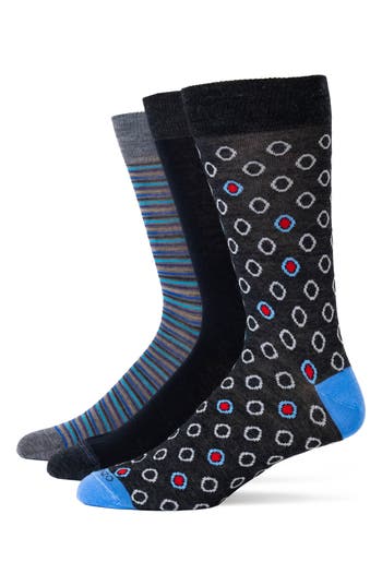 Lorenzo Uomo Assorted 3-pack Italian Merino Wool Blend Dress Socks In Blue