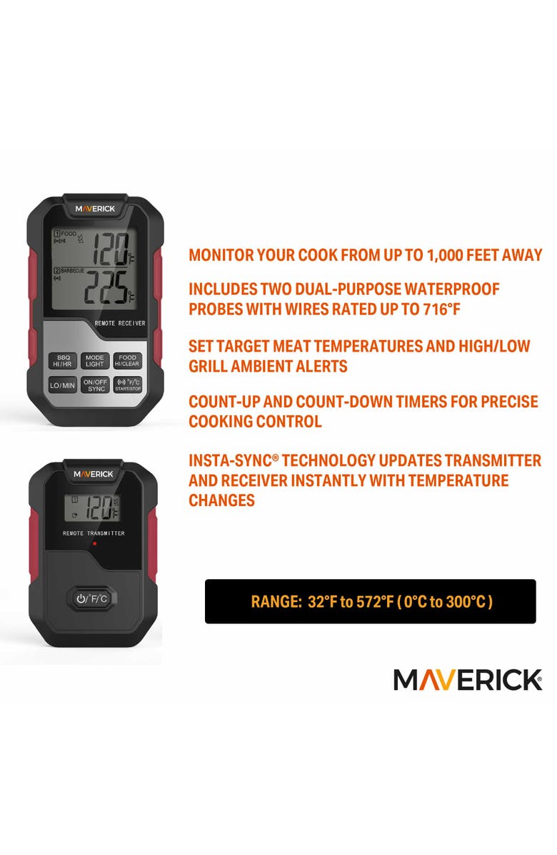 Maverick Extended Range Professional Wireless Thermometer and Timer, Dual Probe, Alternate, color, Black/Red