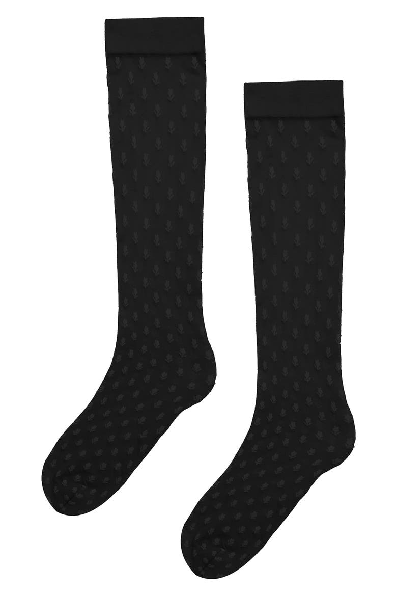 Blossom Knee High Socks, Alternate, color, BLACK/ BLACK