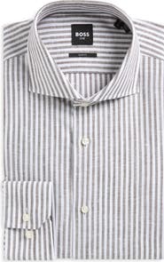 BOSS Hank Slim Fit Linen & Cotton Dress Shirt