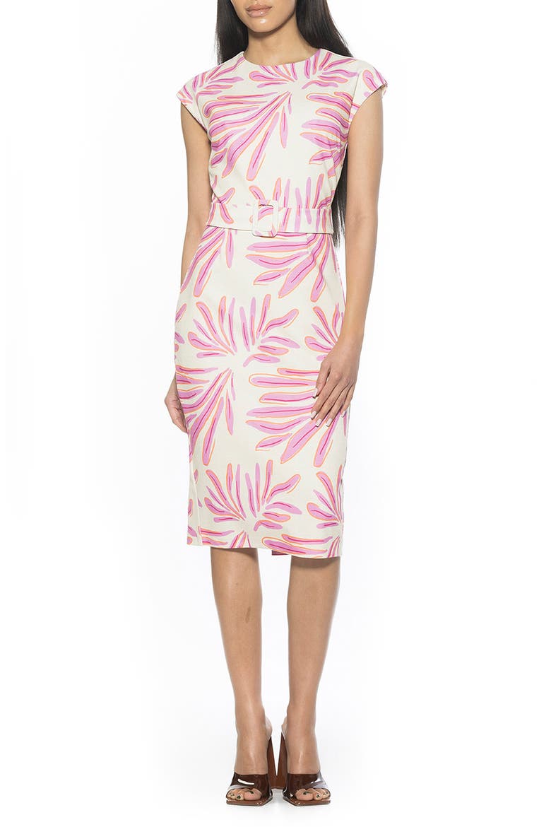 Cap Sleeve Belted Sheath Dress, Main, color, PINK PALM