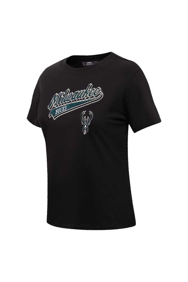 Women's Pro Standard Black Milwaukee Bucks Script Boyfriend T-Shirt, Alternate, color, Black