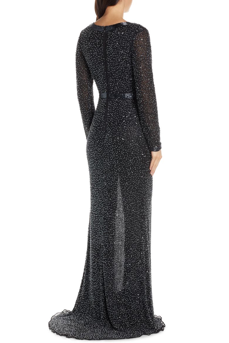 Long Sleeve Beaded Gown, Alternate, color, BLACK PEARL