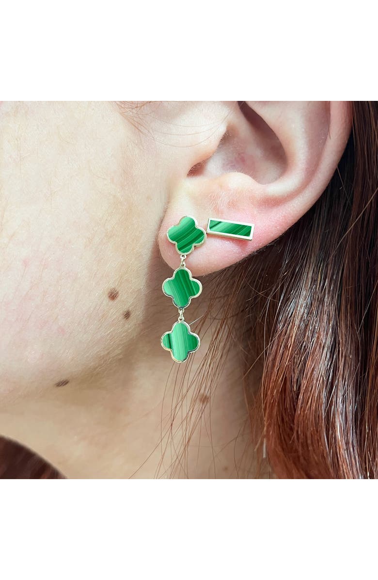 The Lovery Fine Jewelry Malachite Clover Dangle Earrings, Alternate, color, Malachite
