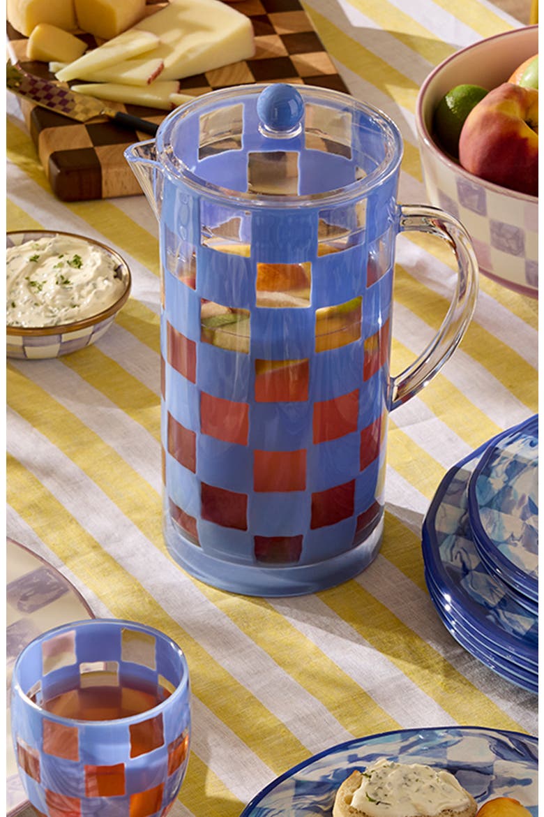 Blue Check Acrylic Pitcher, Alternate, color, BLUE